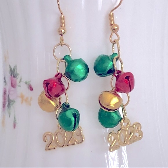New 2023 or 2024 Prom Graduation New Year’s Eve Jingle Bells Handmade Earrings - Picture 3 of 4